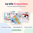 Le trio Crayonimo : kit d'écriture, stylos effaçables et trousse au choix
