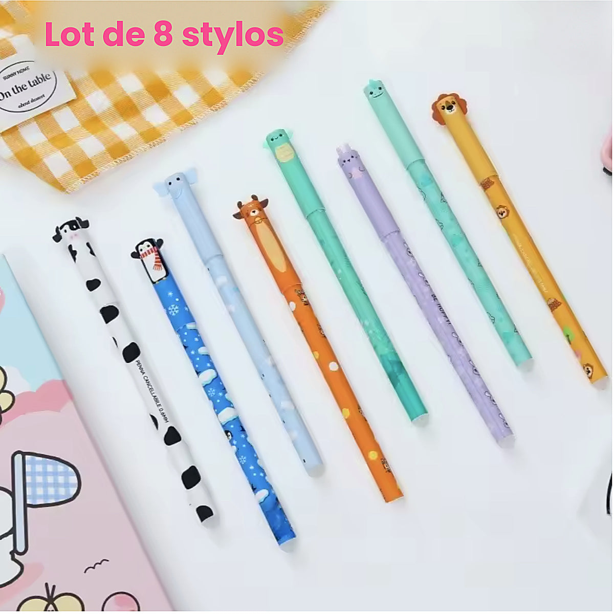 Le lot complet de 8 stylos effaçables à personnages